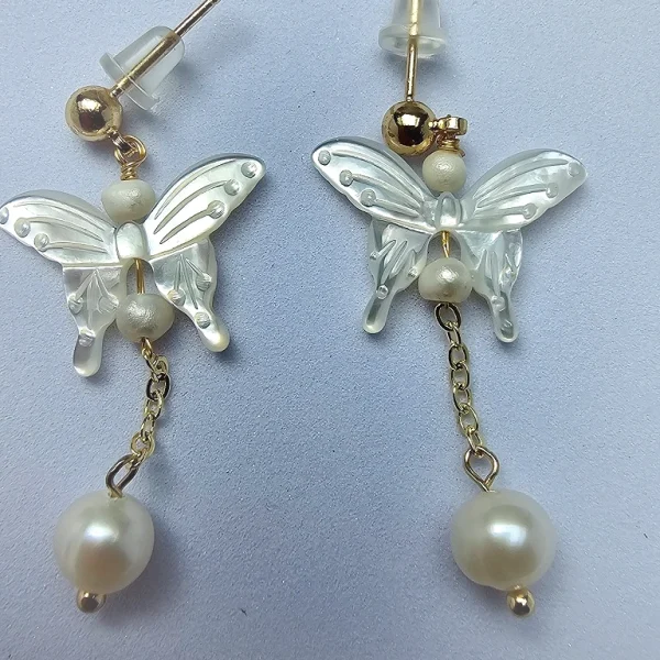 Perlmutt Schmetterling Ohrringe Silber vergoldet