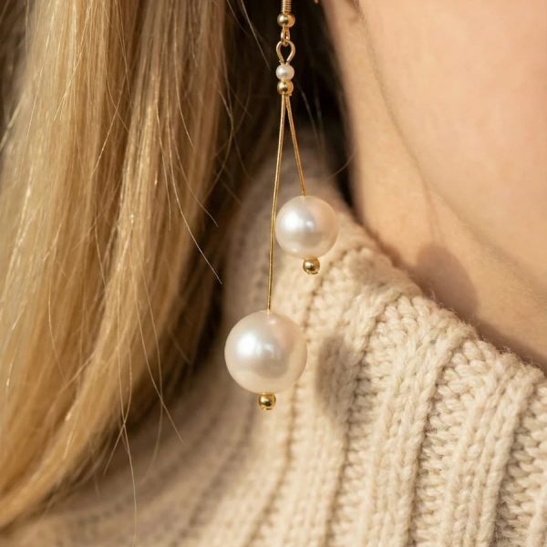 Damen Ohrringe mit großen Barockperlen aus vergoldetem Silber handgefertigt