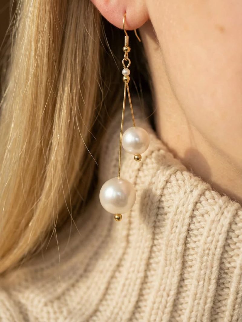 Damen Ohrringe mit großen Barockperlen aus vergoldetem Silber handgefertigt