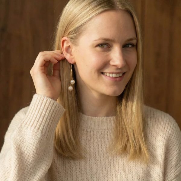 Damen Ohrringe mit großen Barockperlen aus vergoldetem Silber handgefertigt