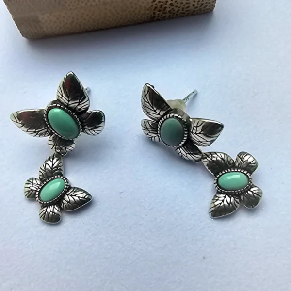 20250626_165208_副本 Echtschmuck Silber Ohrringe mit Stein Türkis grün Schmetterling Vintage