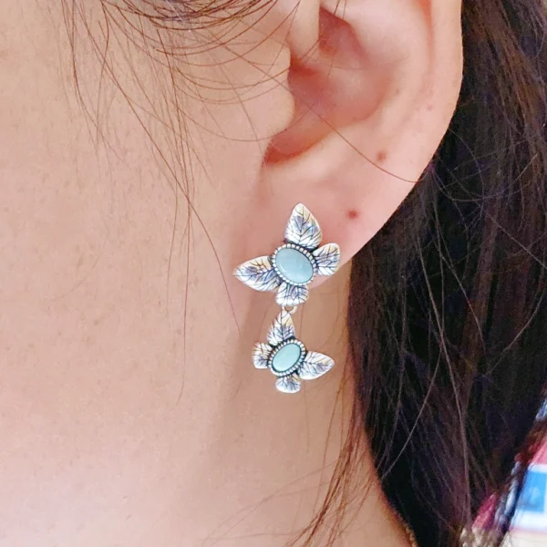 20250626_165454_副本 Echtschmuck Silber Ohrringe mit Stein Türkis grün Schmetterling Vintage