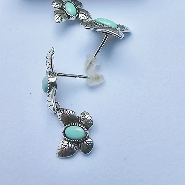 20250626_165841_副本 Echtschmuck Silber Ohrringe mit Stein Türkis grün Schmetterling Vintage