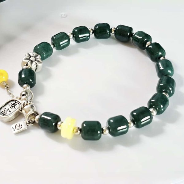 Armband Silber mit echter grün blauer Jade Zylinderperlen