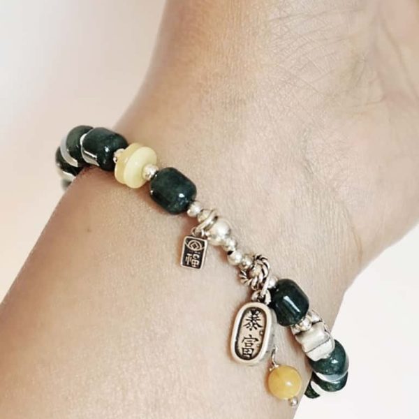 Armband Silber mit echter grün blauer Jade Zylinderperlen