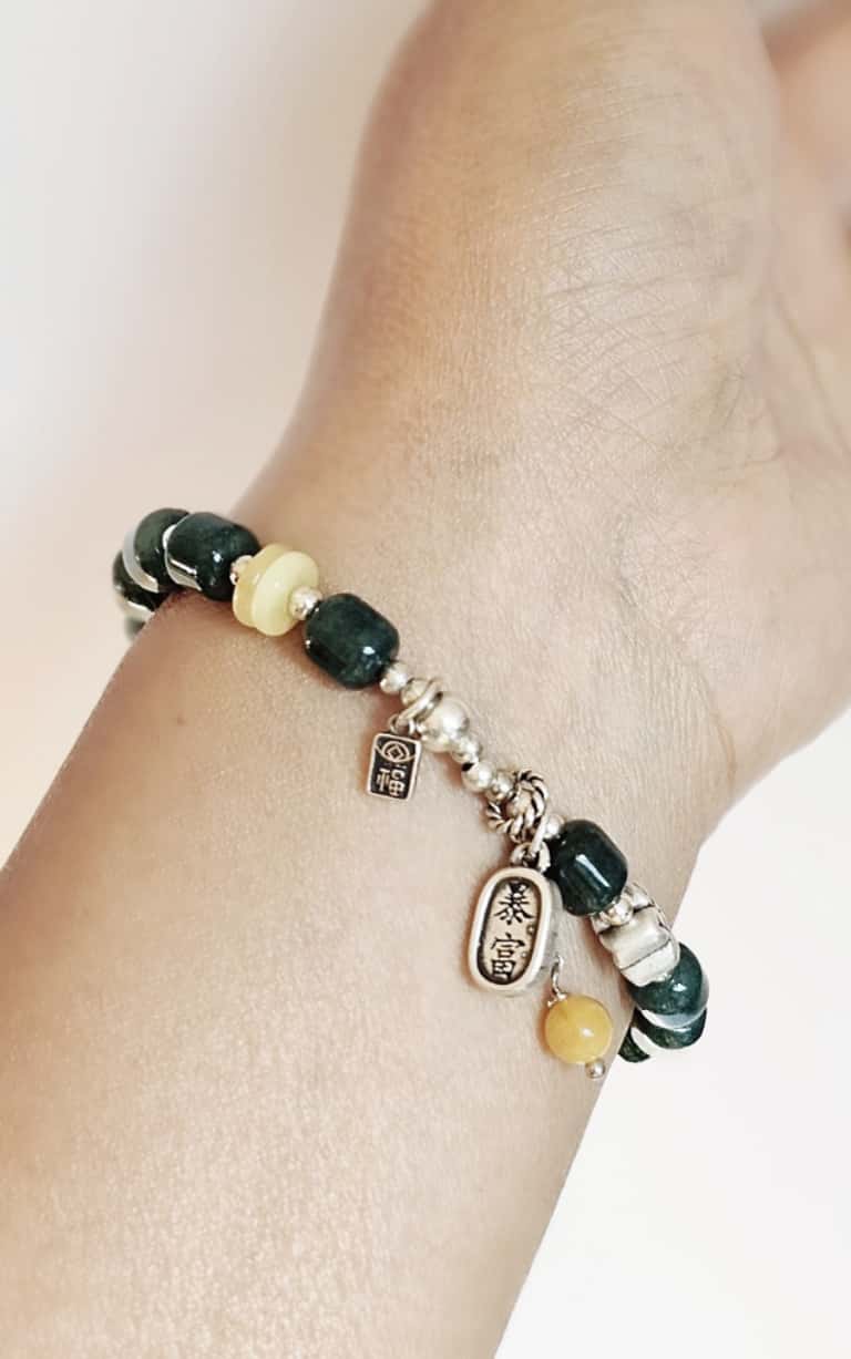 Armband-Blauwasser-Jade-03 Damen Armband Silber mit Grün Blauer Echt Stein Jade Zylinderperlen-Wohlstand und Glück Geschenke