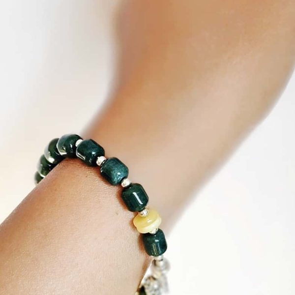 Armband Silber mit echter grün blauer Jade Zylinderperlen