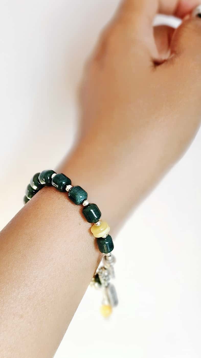 Armband-Blauwasser-Jade-04 Damen Armband Silber mit Grün Blauer Echt Stein Jade Zylinderperlen-Wohlstand und Glück Geschenke