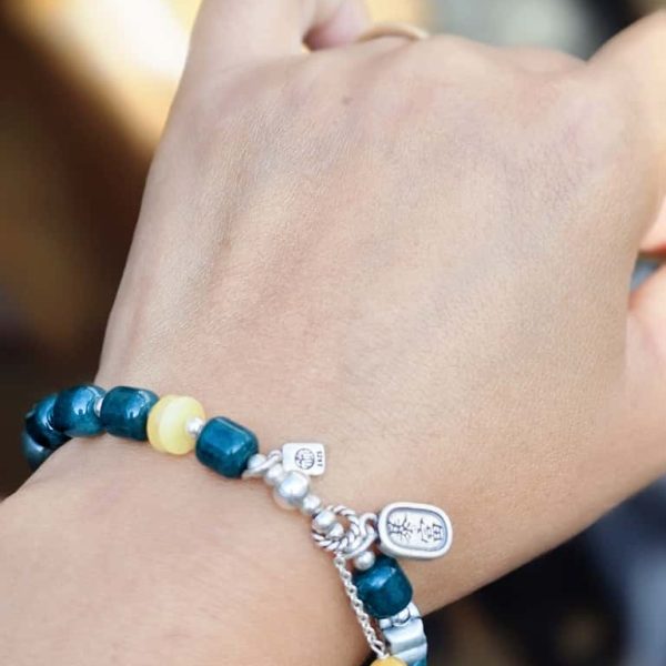 Armband Silber mit echter grün blauer Jade Zylinderperlen