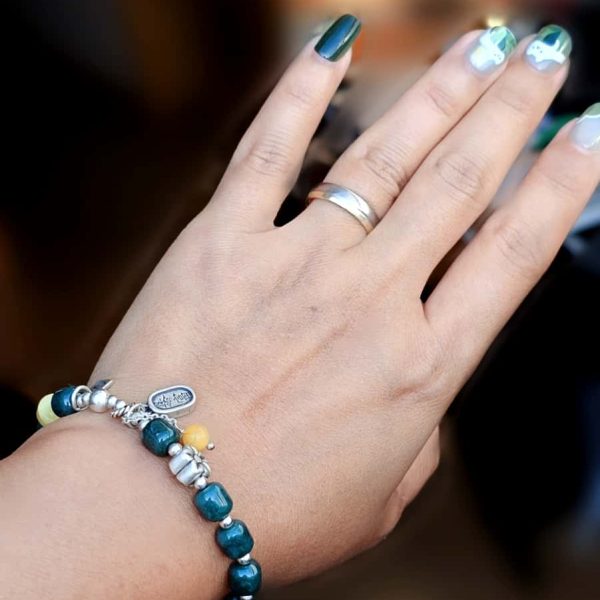 Armband Silber mit echter grün blauer Jade Zylinderperlen