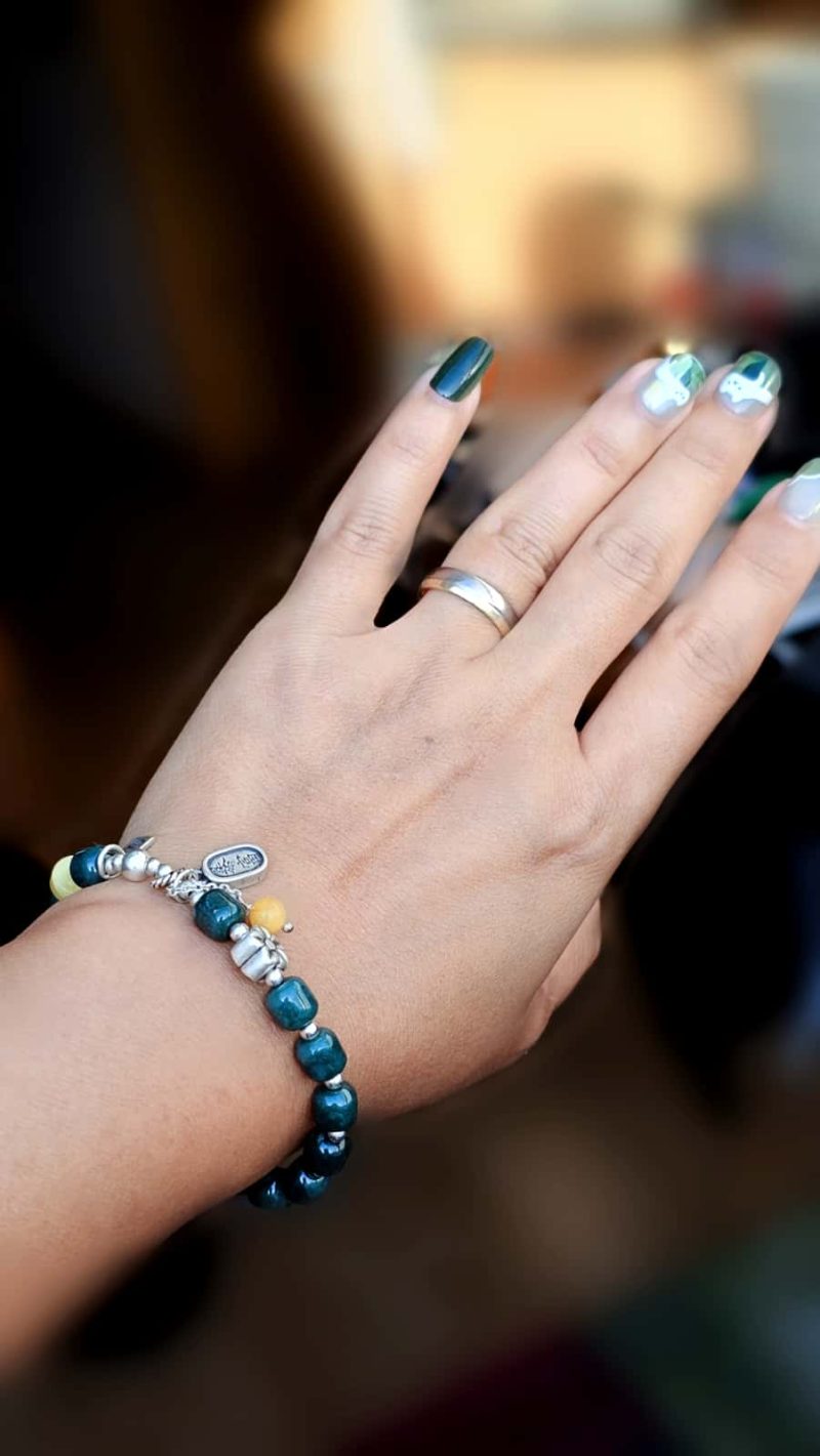 Armband-Blauwasser-Jade-06 Damen Armband Silber mit Grün Blauer Echt Stein Jade Zylinderperlen-Wohlstand und Glück Geschenke
