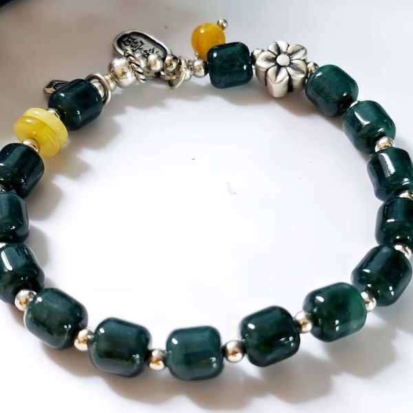 Armband Silber mit echter grün blauer Jade Zylinderperlen