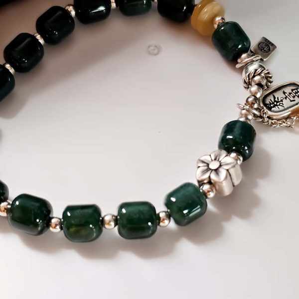 Armband Silber mit echter grün blauer Jade Zylinderperlen