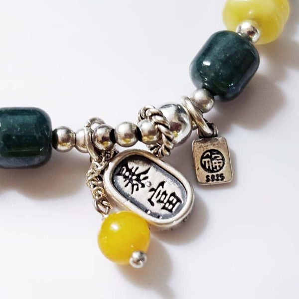 Armband Silber mit echter grün blauer Jade Zylinderperlen