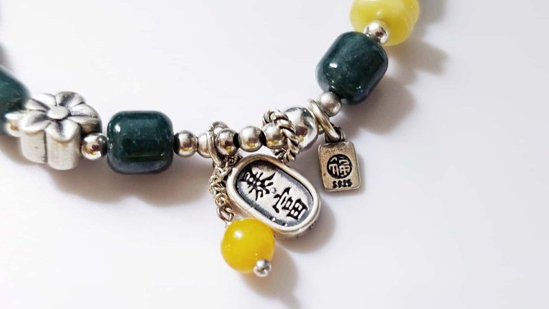 Armband-Blauwasser-Jade-09 Damen Armband Silber mit Grün Blauer Echt Stein Jade Zylinderperlen-Wohlstand und Glück Geschenke
