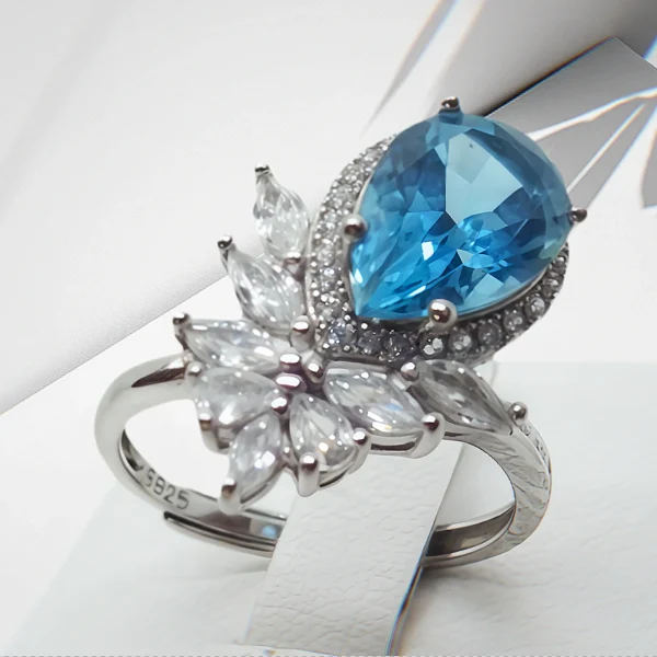 Blauer Topas Damenring verstellbarer Silberring mit Glanz