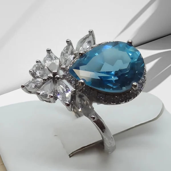 Blauer Topas Damenring verstellbarer Silberring mit Glanz