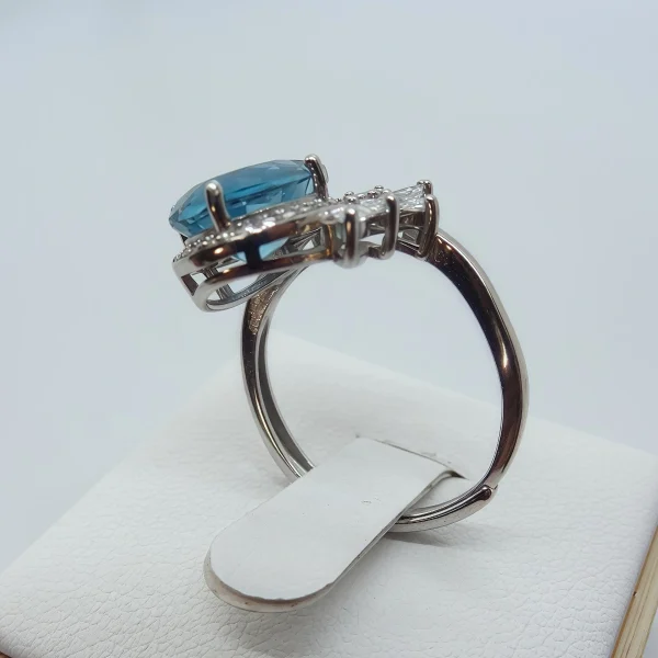 Blauer Topas Damenring verstellbarer Silberring mit Glanz