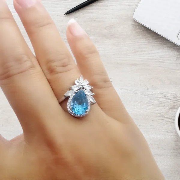 Blauer Topas Damenring verstellbarer Silberring mit Glanz