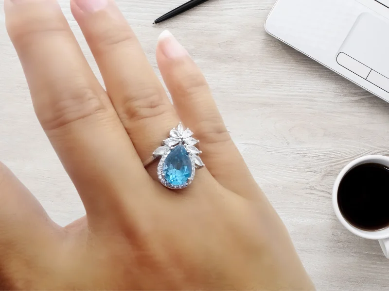DSC08189_副本 Blauer Topas Damenring verstellbarer Silberring mit Glanz