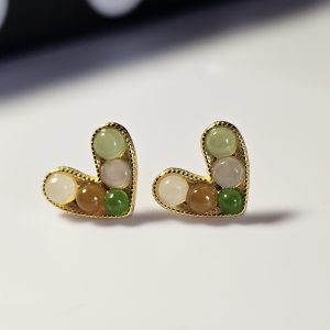Ohrstecker Jade Herz Design mit Verschiedenen Farbe