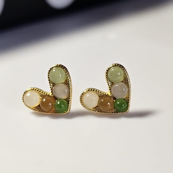 Ohrstecker Jade Herz Design mit Verschiedenen Farbe