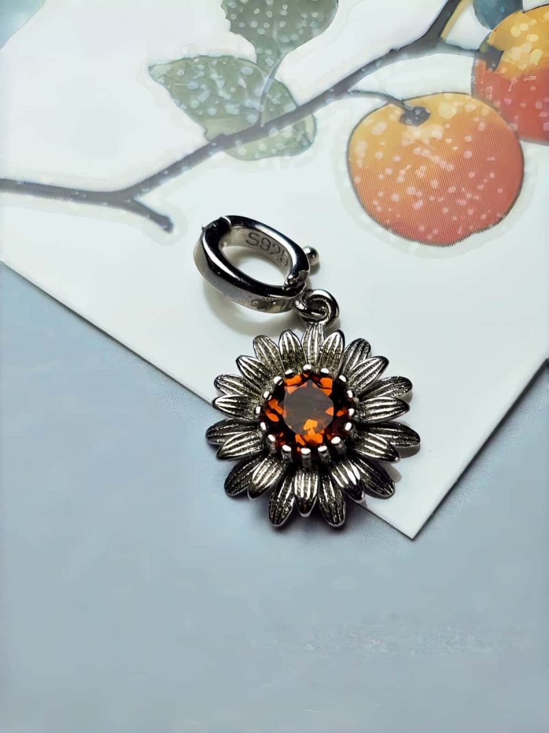 AH-GNA-01-1 Anhänger Damen Silber mit Stein Granat Sonnenblumen