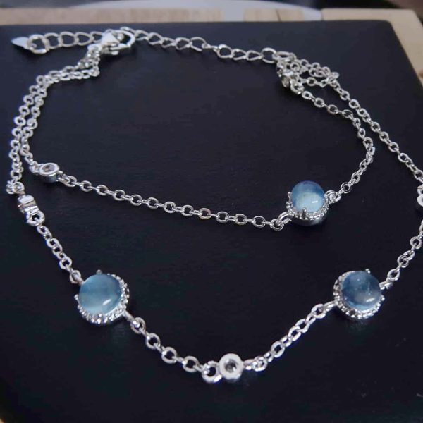 Armband Aquamarin Zirkonia Double Kette