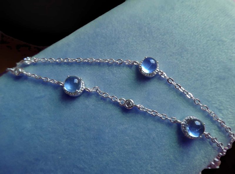 Amband-Aquamarin-Stern-Stahl-06 Armband Aquamarin Zirkonia Double Kette