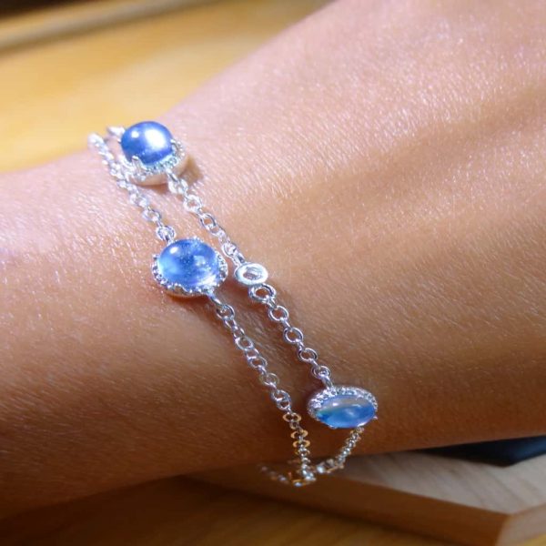 Armband Aquamarin Zirkonia Double Kette