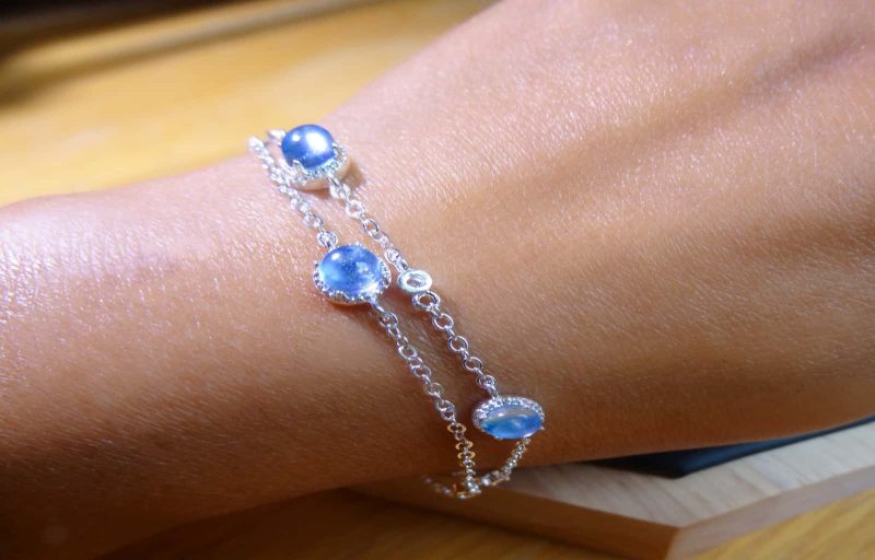 Amband-Aquamarin-Stern-Stahl-08 Armband Aquamarin Zirkonia Double Kette