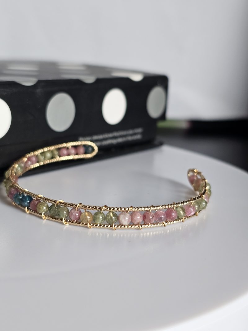 Amband-Tourmalin-6mm-08 Armband Turmalin Drahtarmband Regenbogen Bonbonfarben offenes Design