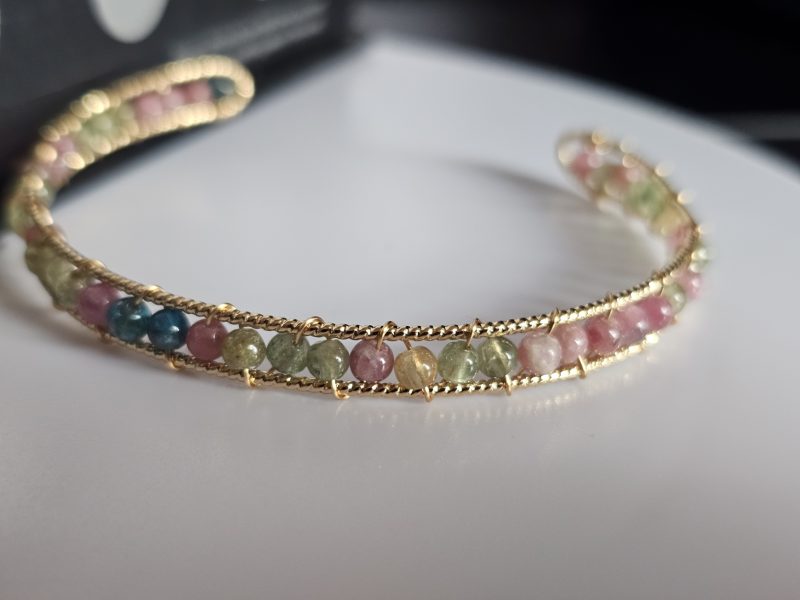 Amband-Tourmalin-6mm-09 Armband Turmalin Drahtarmband Regenbogen Bonbonfarben offenes Design