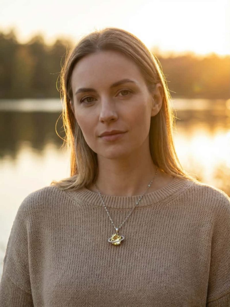 Anhanger-Planaten-10 Silber Halsanhänger mit Stein Quarz Kristall Planetenanhänger