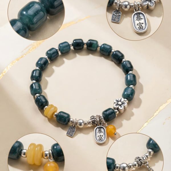 Damen Armband aus blauem Jadeit mit Bernstein und Silber-Elementen