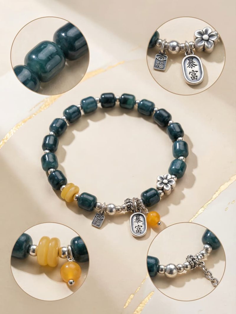 Damen Armband aus blauem Jadeit mit Bernstein und Silber-Elementen