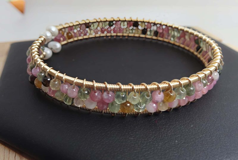 Armband-TourmalinPerlen-05 Tourmalin Armreif 14k-vergoldet