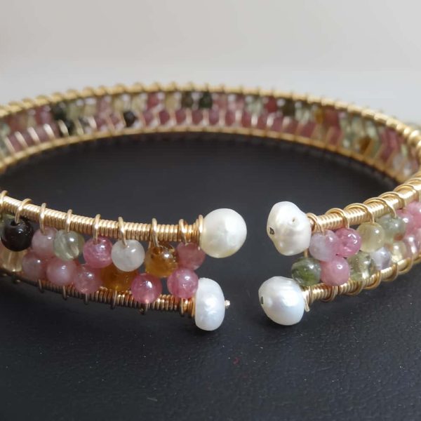 Turmalin Armreif Armband in Doppelreihe 14k vergoldet