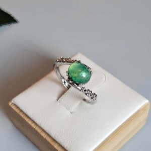 DR-TDS-04-5 Damenring mit Stein Grüner Glimmer Lepidolith in Augen Design