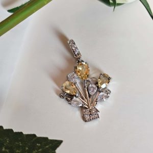 Modeschmuck Anhaenger, Hochwertige Schmuck, Halskette, Anhänger mit Citrin Quarz und Zirkonia Stein-Ballon Design