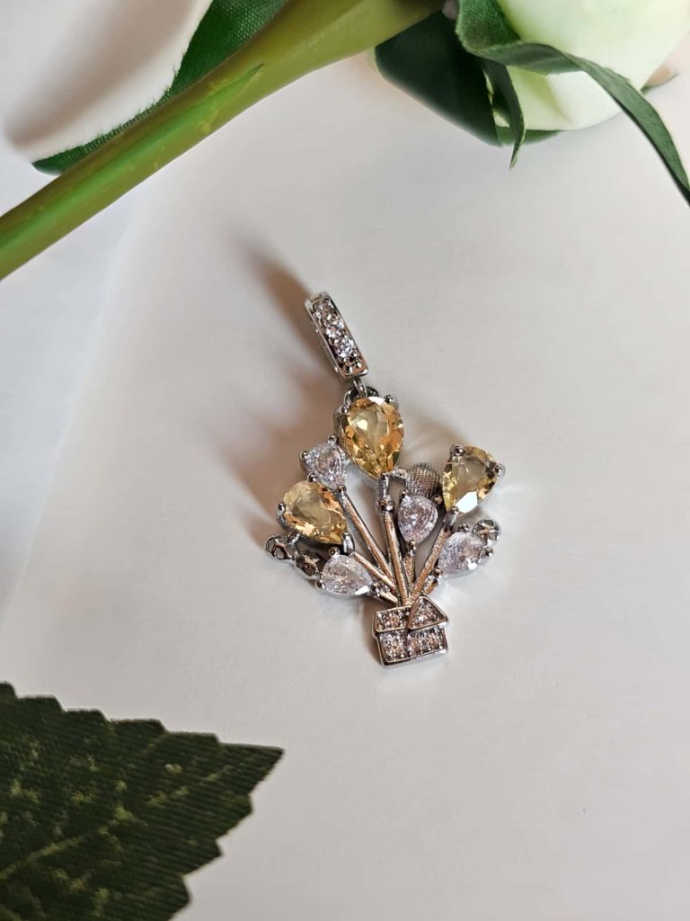 Anhänger mit Citrin Quarz und Zirkonia Stein-Ballon Design, Weisheit und Fülle Modeschmuck Anhaenger, Hochwertige Schmuck, Halskette, Anhänger mit Citrin Quarz und Zirkonia Stein-Ballon Design