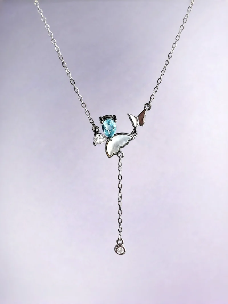 S925 Silber Y-Halskette mit natürlichem blauem Topas und Zirkonia, Kette 40+5 cm