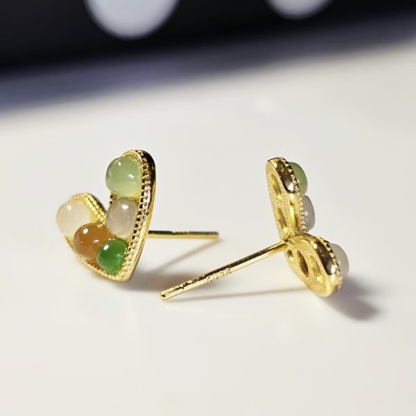 Ohrstecker Jade Herz Design mit Verschiedenen Farbe