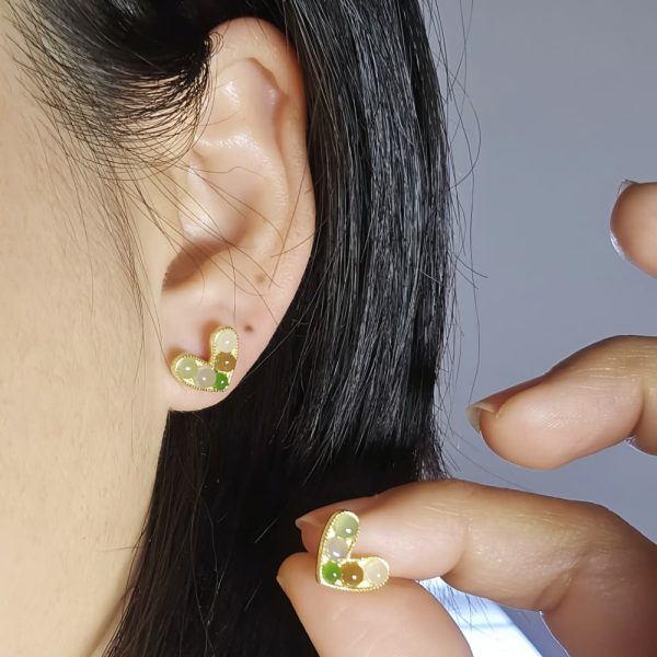 Ohrstecker Jade Herz Design mit Verschiedenen Farbe