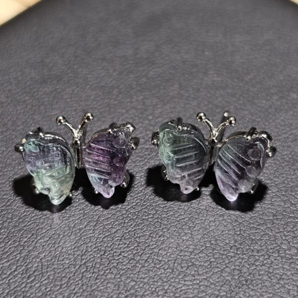 Ohrring-Schmetterling2-03 Ohrstecker Damen mit Stein Fluorite in Schmetterling Design, mehrfarbige Stein