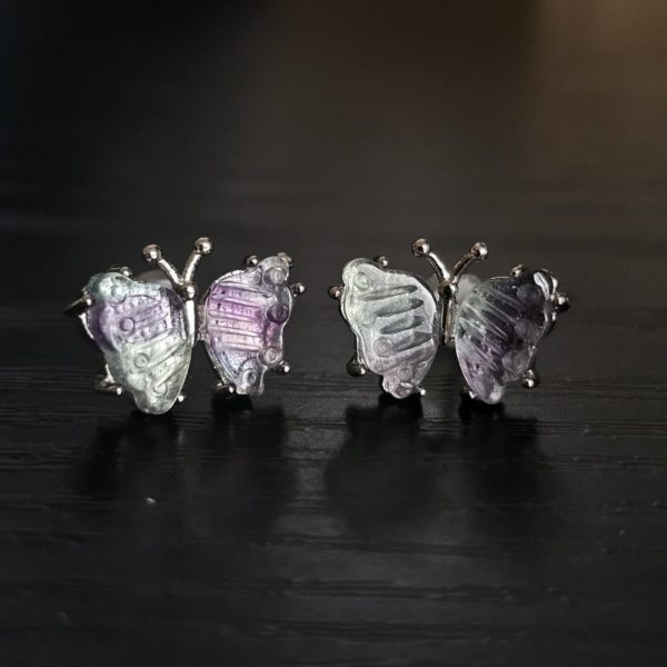 Ohrring-Schmetterling2-04 Ohrstecker Damen mit Stein Fluorite in Schmetterling Design, mehrfarbige Stein