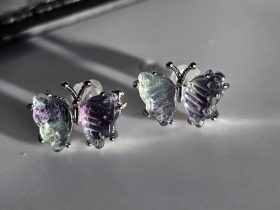 Ohrring-Schmetterling2-05 Modeschmuck Ohrstecker Fluorite Schmetterling mit Silber Stift