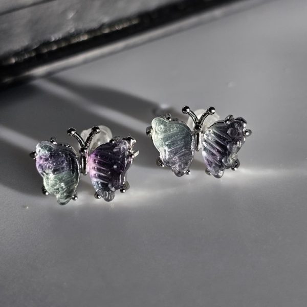 Modeschmuck Ohrstecker Fluorite Schmetterling mit Silber Stift