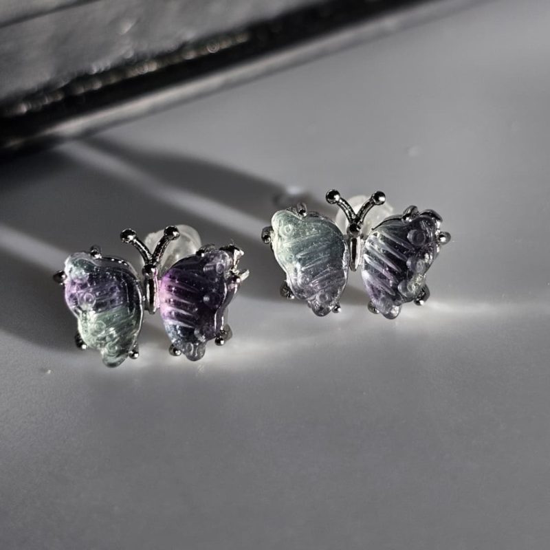 Ohrring-Schmetterling2-05 Modeschmuck Ohrstecker Fluorite Schmetterling mit Silber Stift