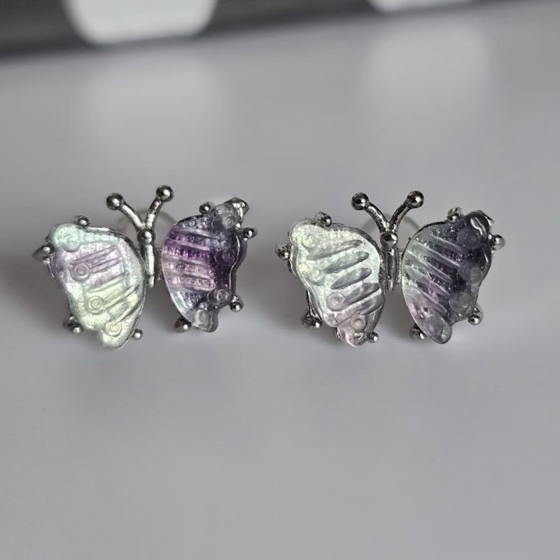 Ohrring-Schmetterling2-06 Ohrstecker Damen Modeschmuck Fluorite Stein Blau Schmetterling Geschenke für Sie